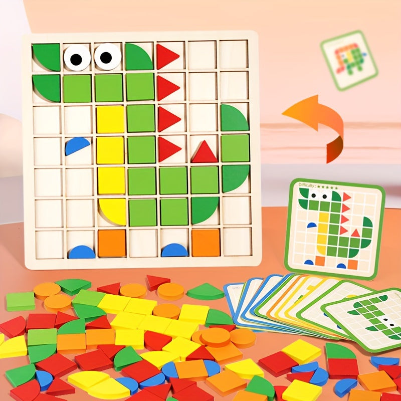 120pc Wooden 3D Mosaic Puzzle Kids Brain Teaser Building Blocks Learning Toy - Image 5