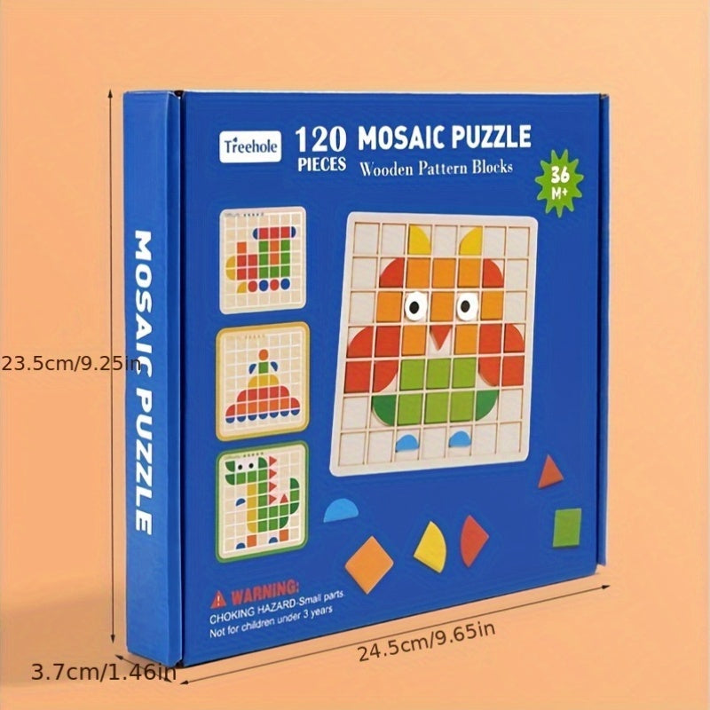 120pc Wooden 3D Mosaic Puzzle Kids Brain Teaser Building Blocks Learning Toy - Image 4
