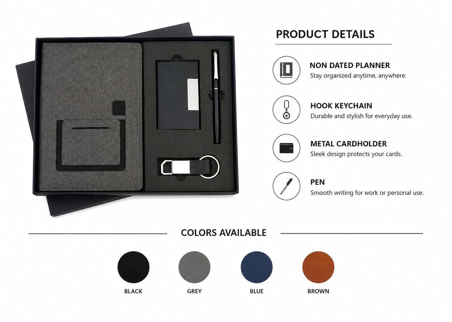 4 in 1 Corporate Gift Set which includes Diary,Keychain,Metal Pen & Card holder