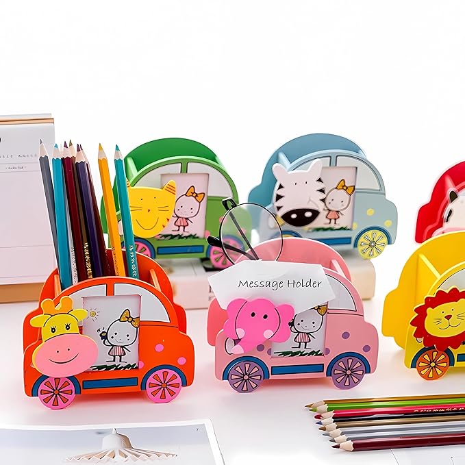 Wooden Car Shape Pen Stand with Photo Frame - Image 6