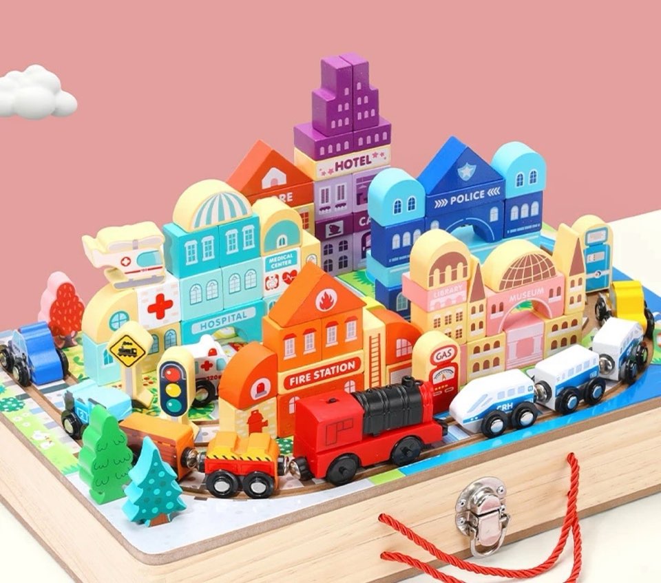 Track Box City Blocks - Engaging Track Toy Set for Creative Pretend Play and Block Puzzles - Image 4