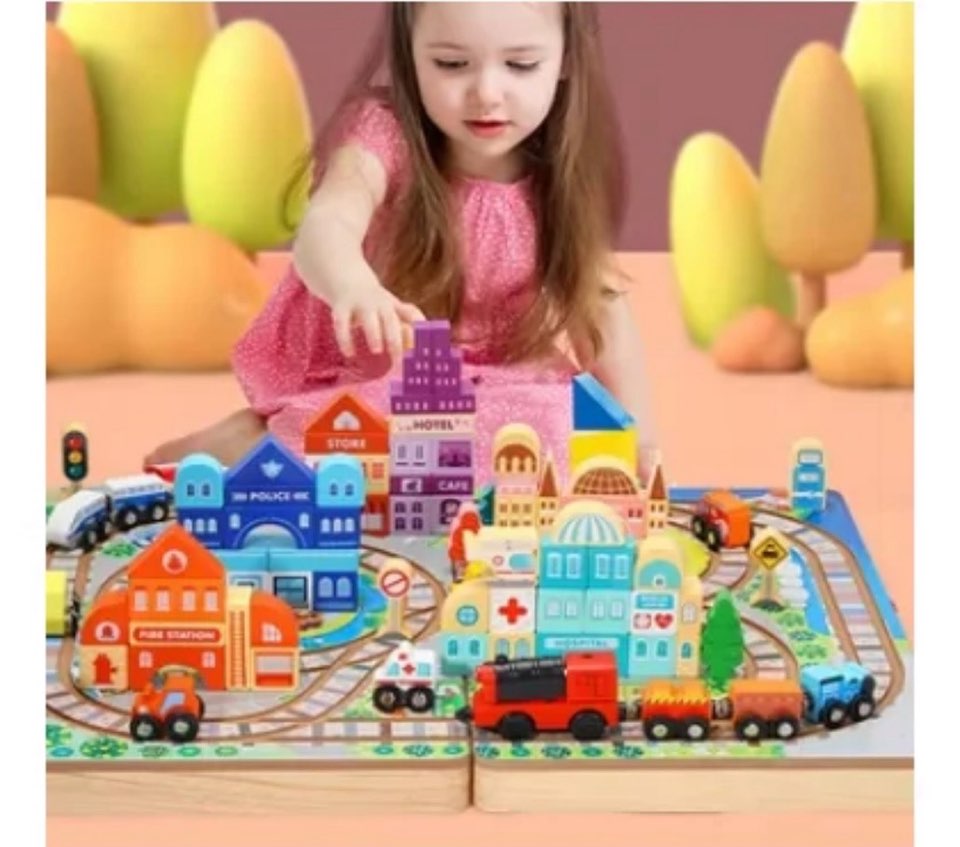 Track Box City Blocks - Engaging Track Toy Set for Creative Pretend Play and Block Puzzles - Image 2