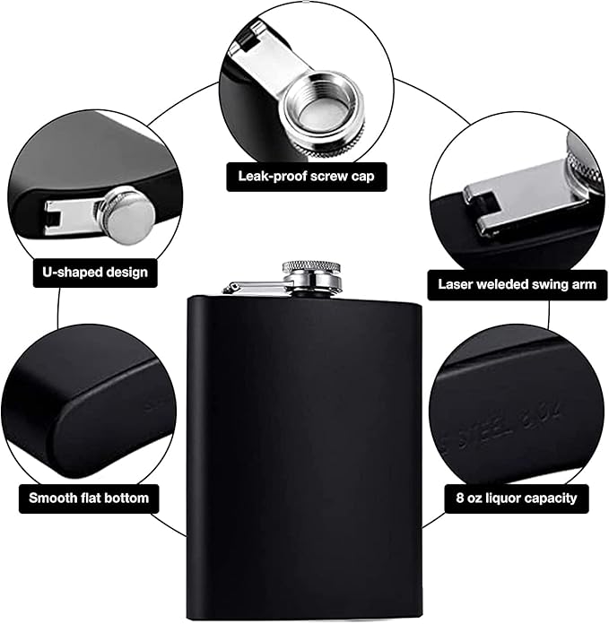 Stainless Steel 8oz Hip Flask - Image 2