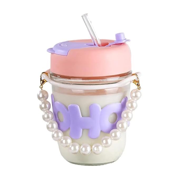 400ml Reusable Glass Coffee Mugs with Lid&Straw - Image 2