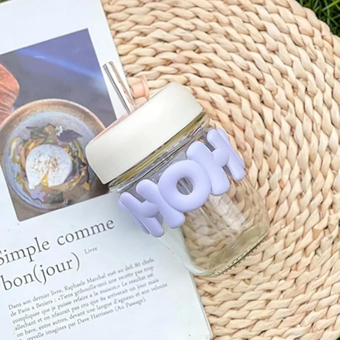 400ml Reusable Glass Coffee Mugs with Lid&Straw - Image 4