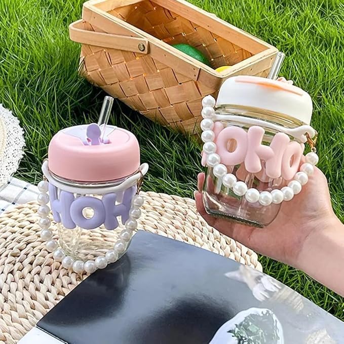 400ml Reusable Glass Coffee Mugs with Lid&Straw - Image 5