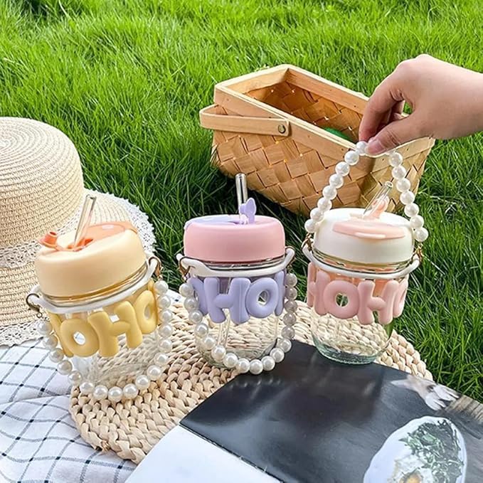 400ml Reusable Glass Coffee Mugs with Lid&Straw - Image 6