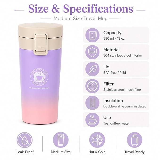 Coffee Tumbler 380 ml, Stainless Steel Insulated Tumbler - Image 4