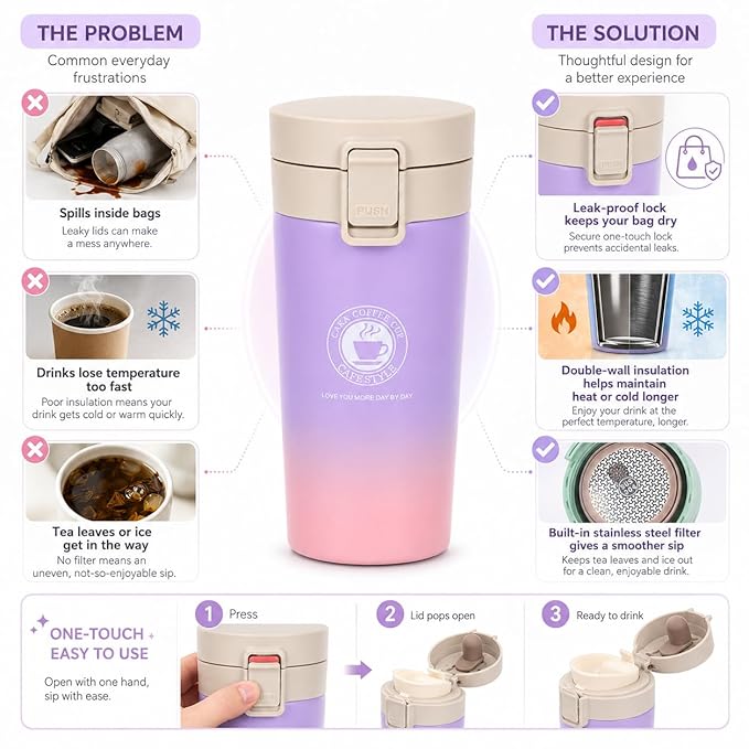 Coffee Tumbler 380 ml, Stainless Steel Insulated Tumbler - Image 8