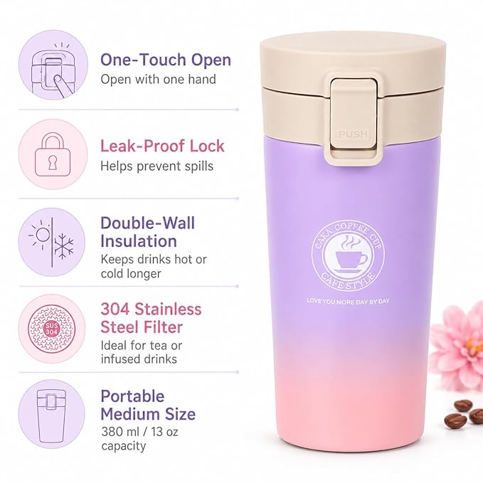 Coffee Tumbler 380 ml, Stainless Steel Insulated Tumbler - Image 7