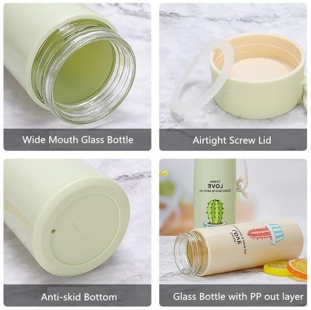 Premium Cactus Print Glass Water Bottle – 450ml - Image 8