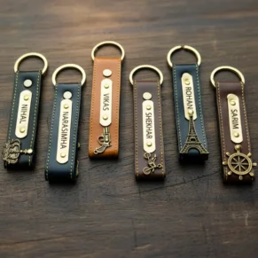 Personalized PU Leather Keychain with Custom Engraved Name Plate & Durable Brass colors Premium Keyring for Men Women, Car Bike Keys, Luxury Gifting Idea for Him & Her