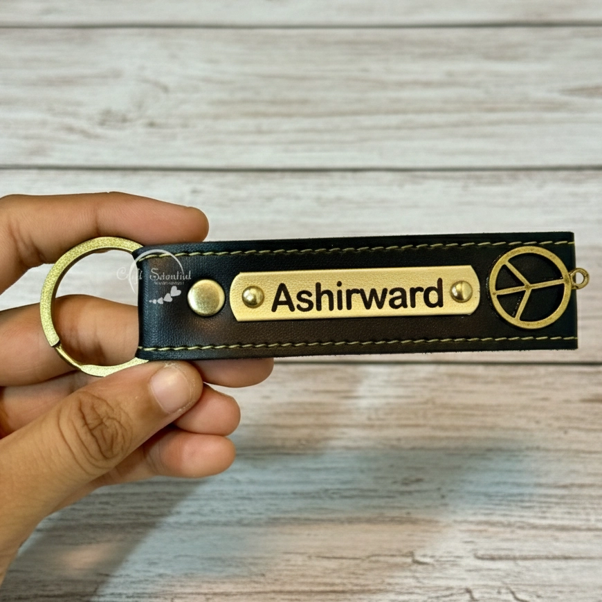 Personalized PU Leather Keychain with Custom Engraved Name Plate & Durable Brass colors Premium Keyring for Men Women, Car Bike Keys, Luxury Gifting Idea for Him & Her - Image 3