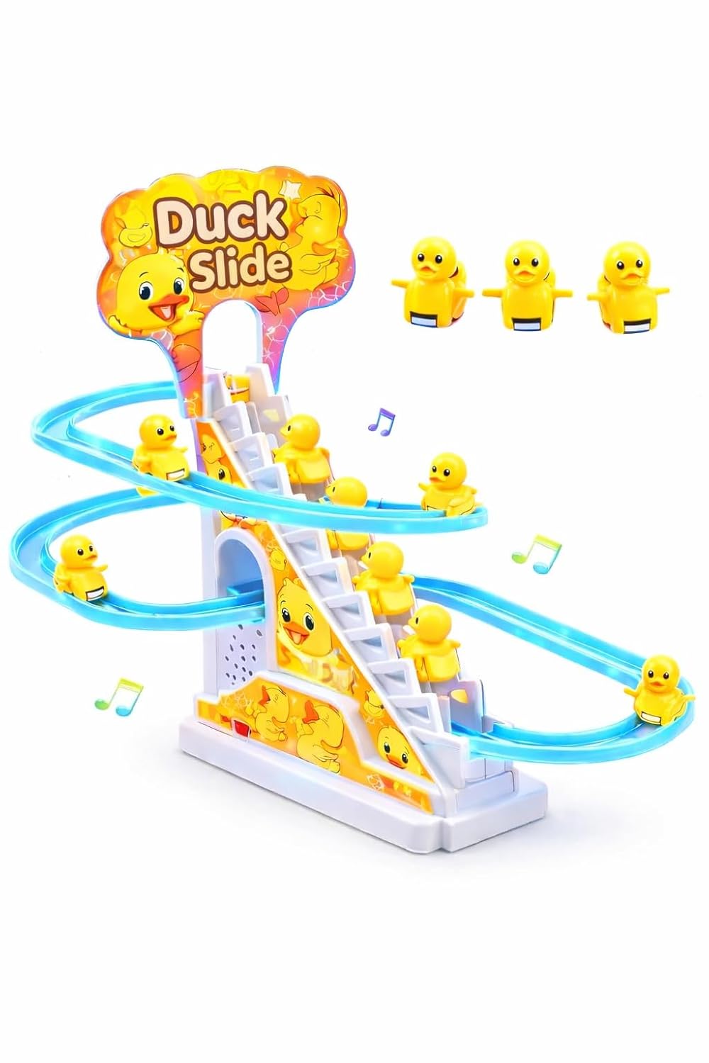 Funny Automatic Stair-Climbing Ducklings Race Track Set Roller Coaster Escalator Toy with Flashing Lights & Music - Image 4