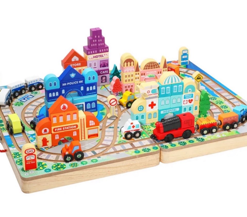 Track Box City Blocks - Engaging Track Toy Set for Creative Pretend Play and Block Puzzles