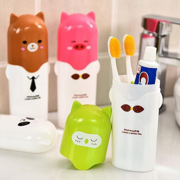 Portable Kids Toothbrush Case Set – Cartoon Animal Toothpaste Storage Box (Random Color) - Image 3