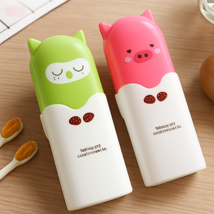 Portable Kids Toothbrush Case Set – Cartoon Animal Toothpaste Storage Box (Random Color) - Image 5