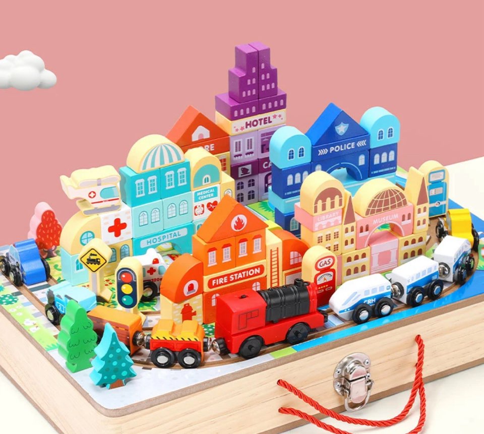 Track Box City Blocks - Engaging Track Toy Set for Creative Pretend Play and Block Puzzles - Image 6