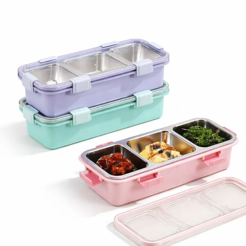 3-Compartment Stainless Steel Lunch Box with Spoon & Chopsticks | Leakproof Bento Meal Container - Image 5