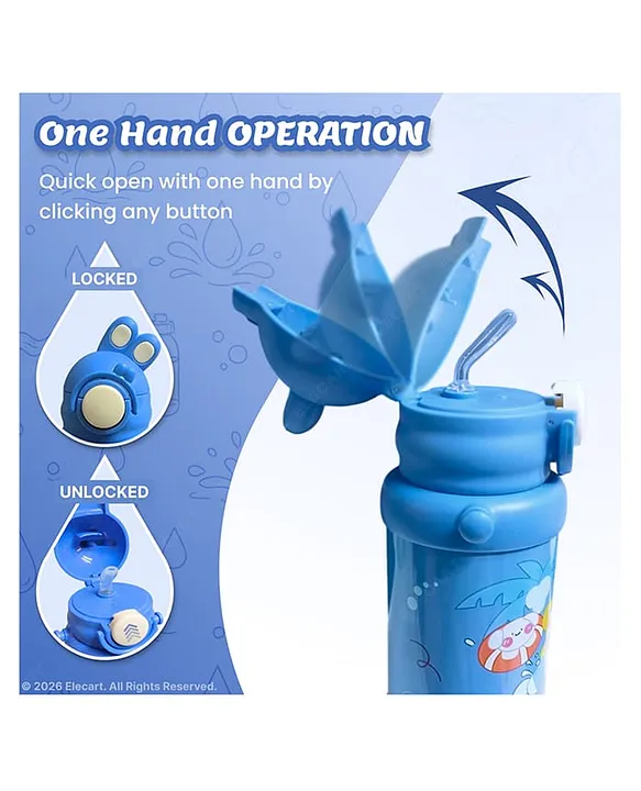 Hot & Cold Vacuum Insulated Flask with Straw Sipper | One-Click Push Button, Leakproof Flip Top | Cartoon Printed Bottle - Image 2