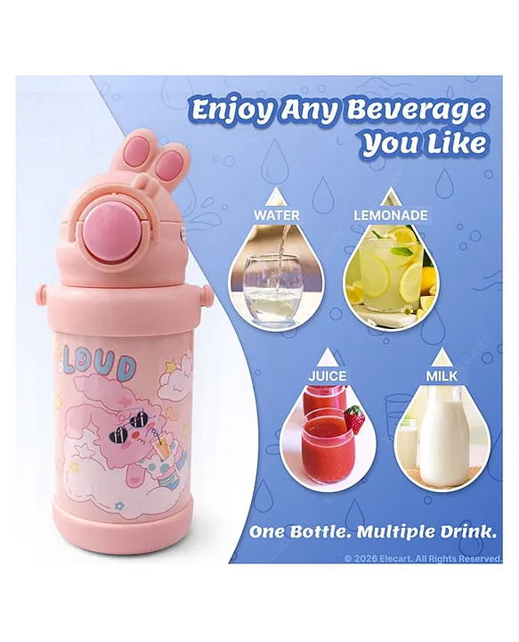 Hot & Cold Vacuum Insulated Flask with Straw Sipper | One-Click Push Button, Leakproof Flip Top | Cartoon Printed Bottle - Image 8