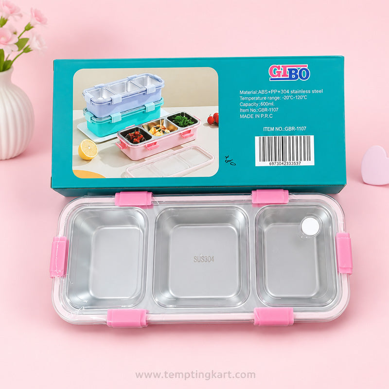3-Compartment Stainless Steel Lunch Box with Spoon & Chopsticks | Leakproof Bento Meal Container - Image 8
