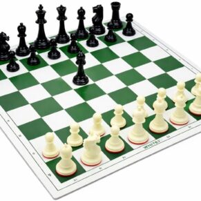 Premium Tournament Chess Set 18 x 18 Inches | Roll-Up Vinyl Chess Board – Heavy Weighted Pieces