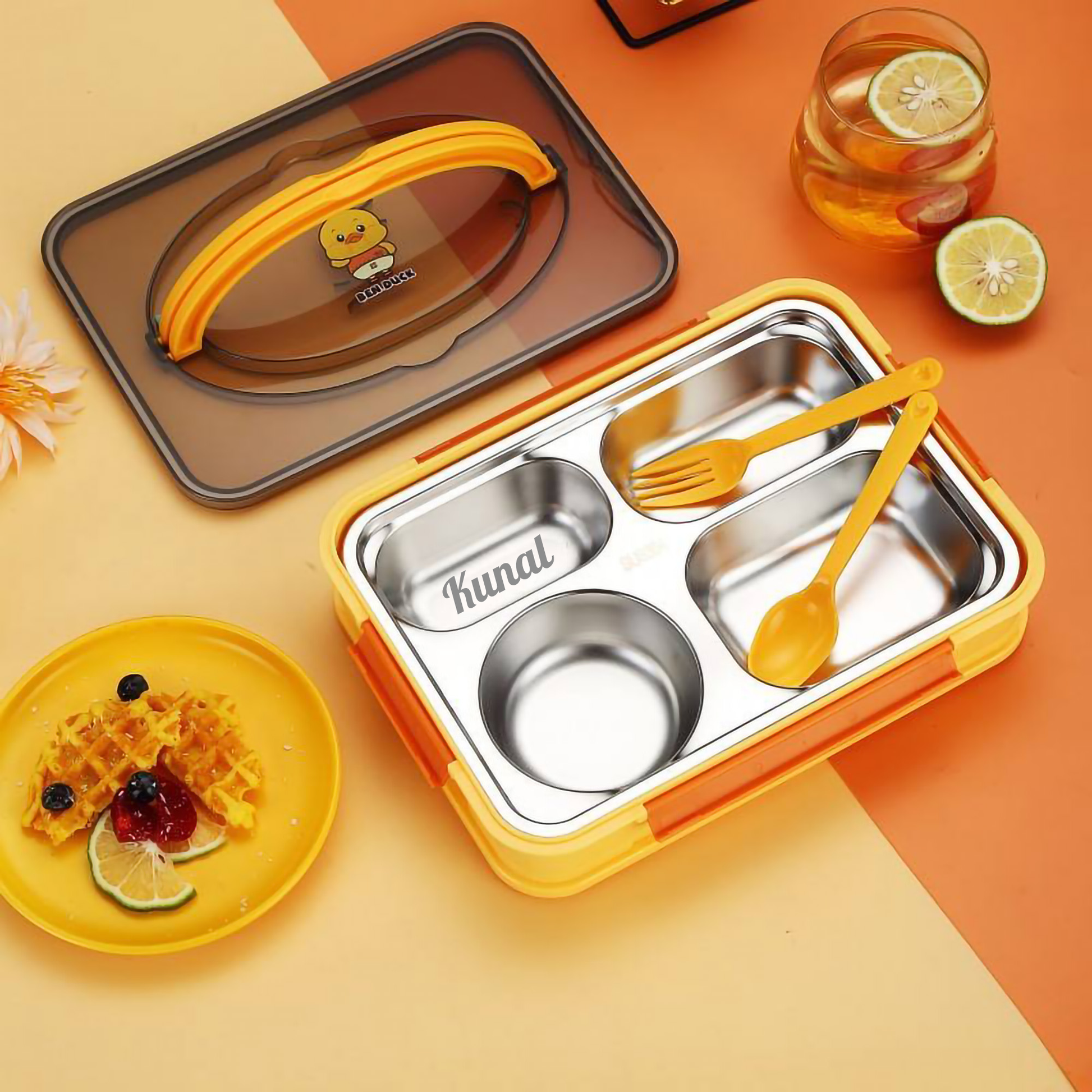 Kids 4 Grid Lunch Box with Soup Bowl & Phone Holder - 1250ml - Image 8