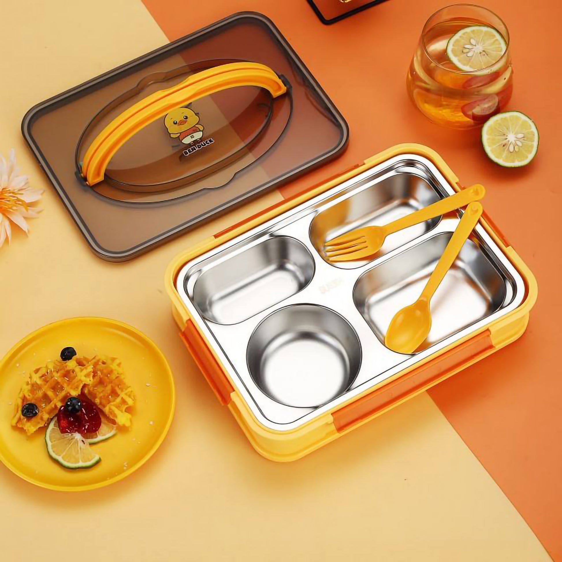 Kids 4 Grid Lunch Box with Soup Bowl & Phone Holder - 1250ml - Image 5