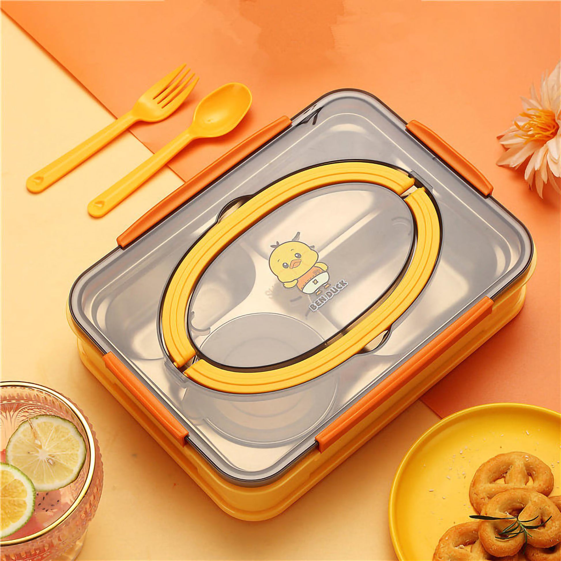 Kids 4 Grid Lunch Box with Soup Bowl & Phone Holder - 1250ml - Image 6