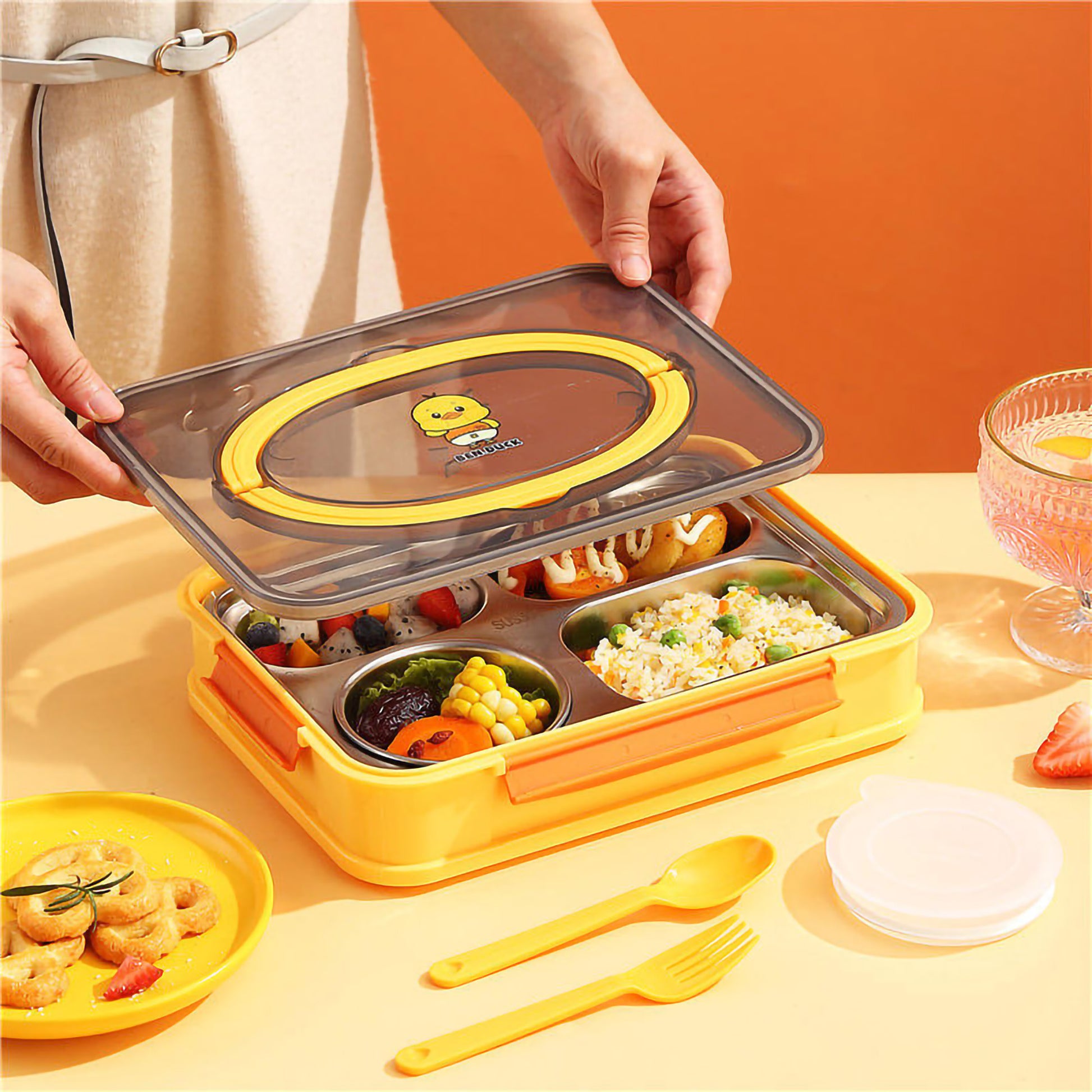 Kids 4 Grid Lunch Box with Soup Bowl & Phone Holder - 1250ml - Image 4