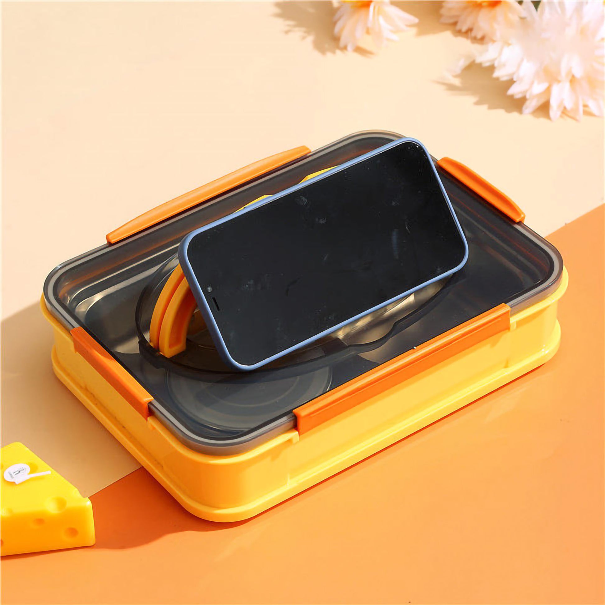 Kids 4 Grid Lunch Box with Soup Bowl & Phone Holder - 1250ml - Image 10