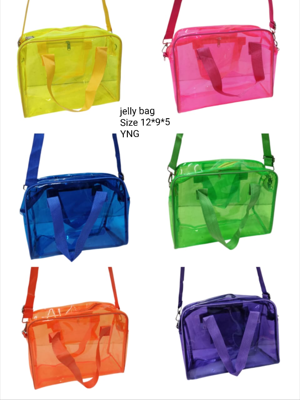 Transparent Jelly PVC Tote Bag with Shoulder Strap (12 x 9 x 5 Inches)