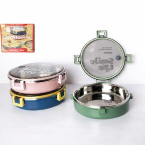 Stainless Steel Round Lunch Box | Tiffin Box Airtight Leak-Proof Inner Thermal Containers with Fully Wrapped Sealing Ring |