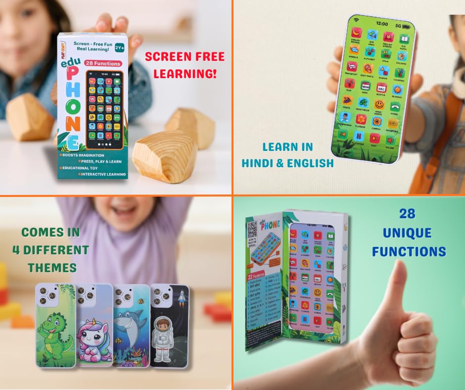 EduPhone Educational Type-C Rechargeable Musical Toy 28 Functions, Alphabet, Numbers, Varnmala, Animal Sounds, Nursery Rhymes in English & Hindi for Age 2 Years to 10 Years - Image 5