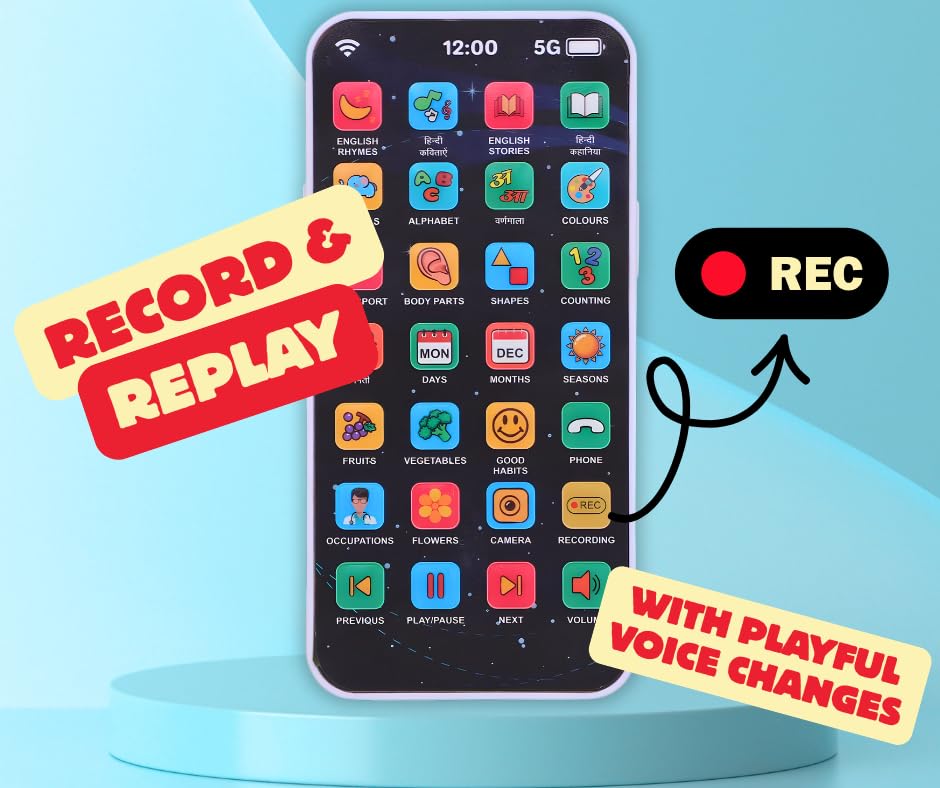 EduPhone Educational Type-C Rechargeable Musical Toy 28 Functions, Alphabet, Numbers, Varnmala, Animal Sounds, Nursery Rhymes in English & Hindi for Age 2 Years to 10 Years - Image 3