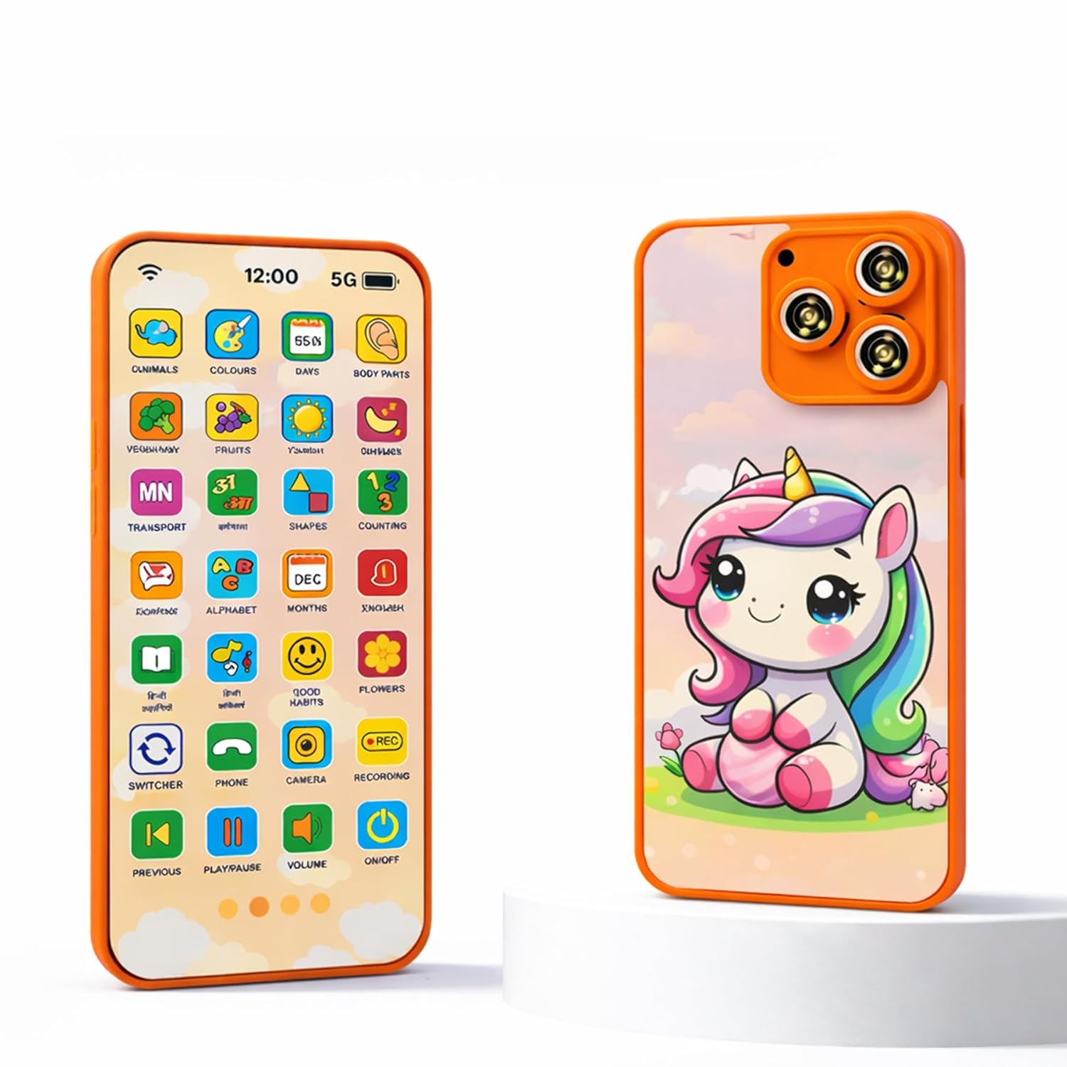 EduPhone Educational Type-C Rechargeable Musical Toy 28 Functions, Alphabet, Numbers, Varnmala, Animal Sounds, Nursery Rhymes in English & Hindi for Age 2 Years to 10 Years