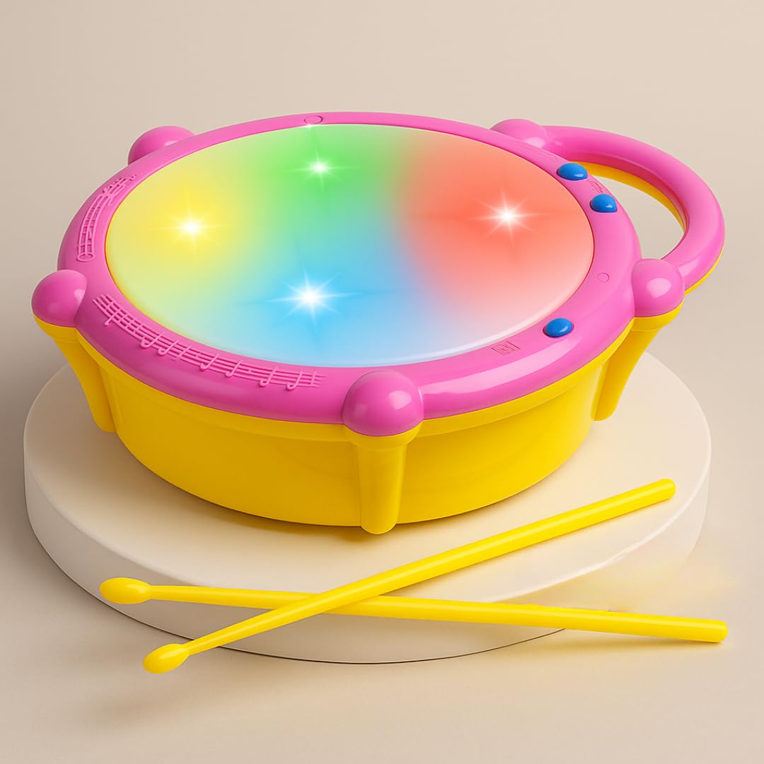 Battery Operated Musical Learning Flash Drum Toy with 3D Lights & Sounds