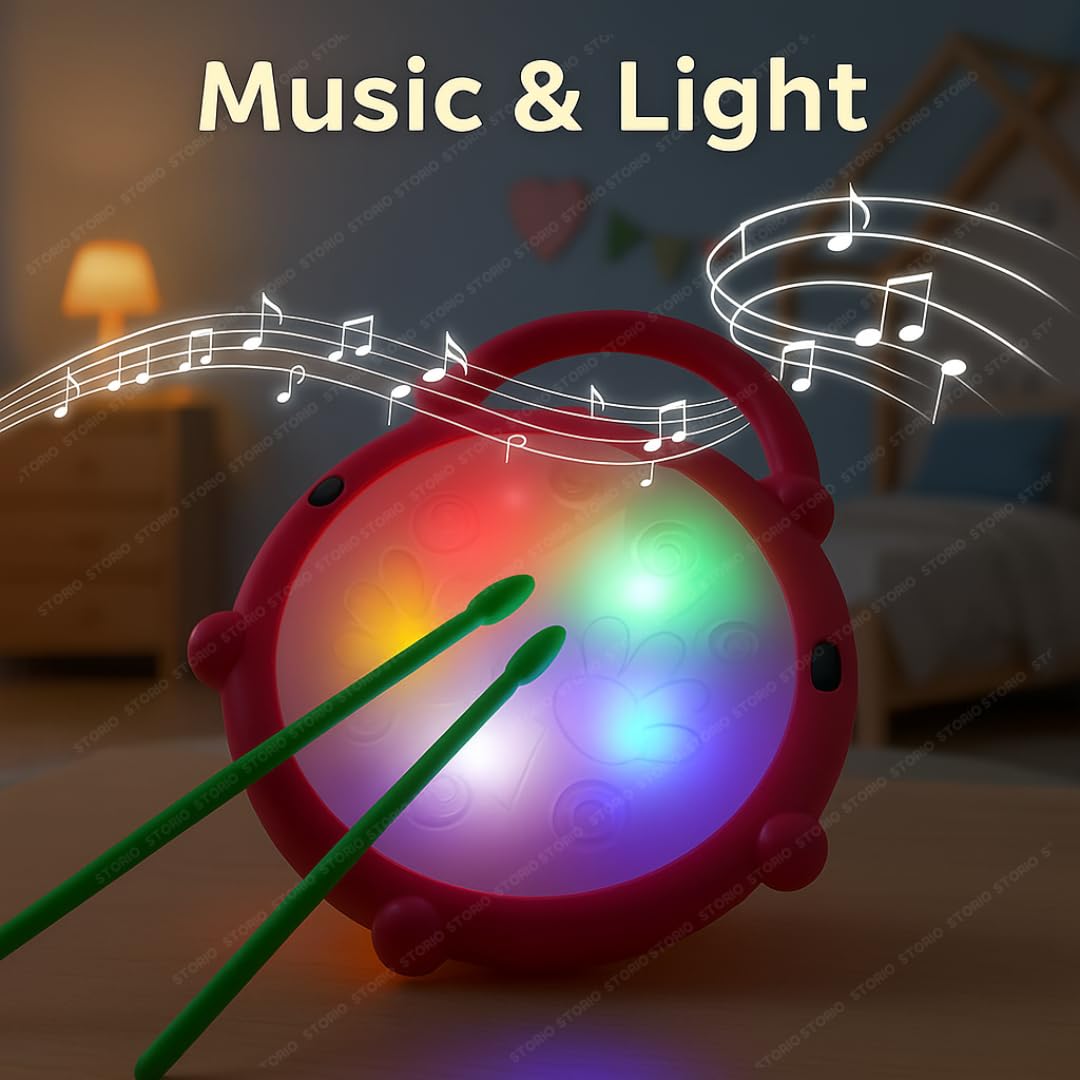 Battery Operated Musical Learning Flash Drum Toy with 3D Lights & Sounds - Image 2