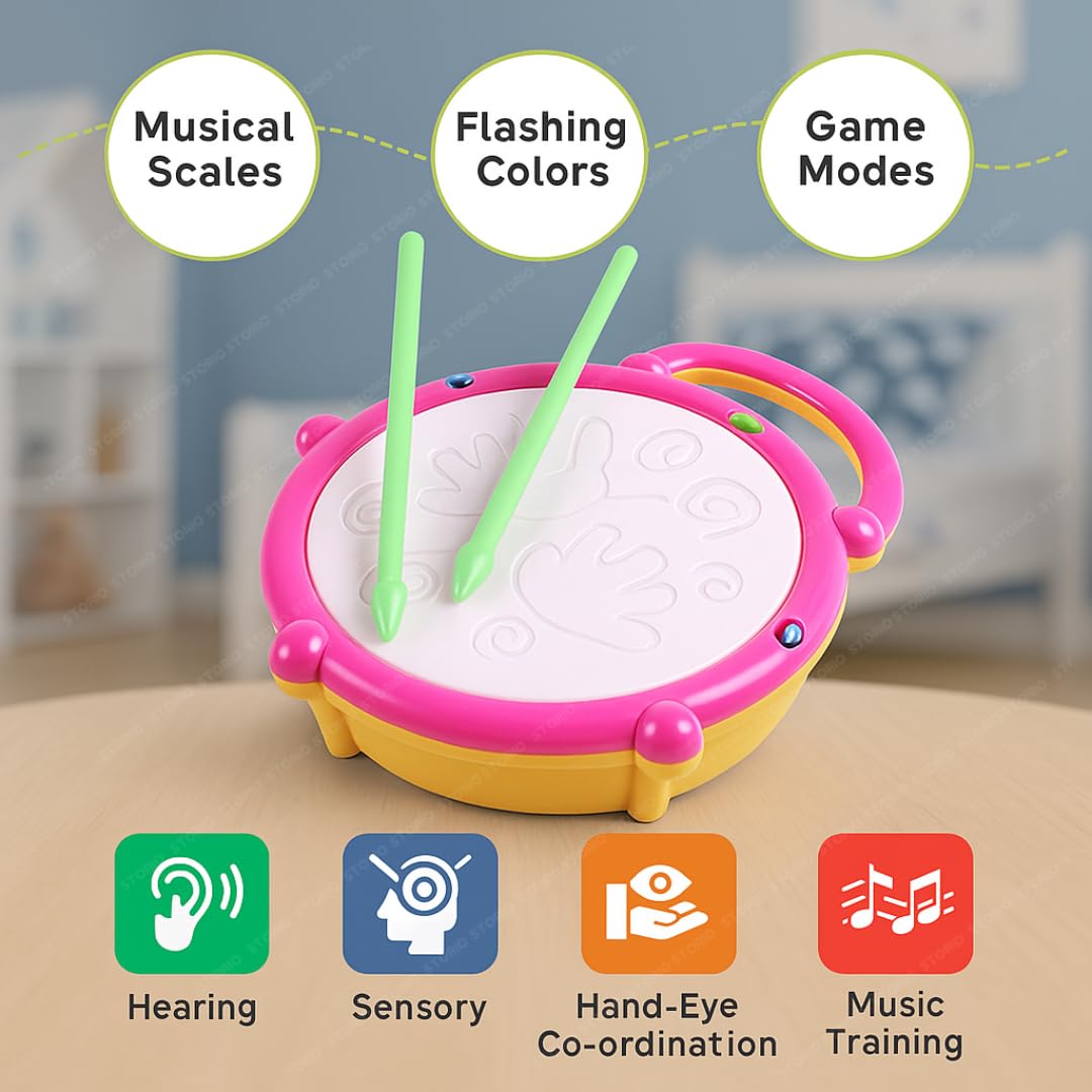 Battery Operated Musical Learning Flash Drum Toy with 3D Lights & Sounds - Image 4