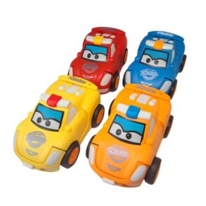 Mini Transforming Car to Robot Toy – Friction Powered Push & Go Bump and Transform Vehicle for Kids
