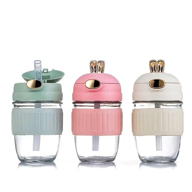 Reusable Glass Coffee Mug with Lid and Straw 400ml
