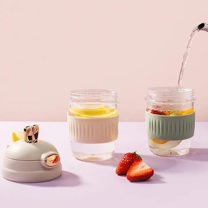 Reusable Glass Coffee Mug with Lid and Straw 400ml - Image 6