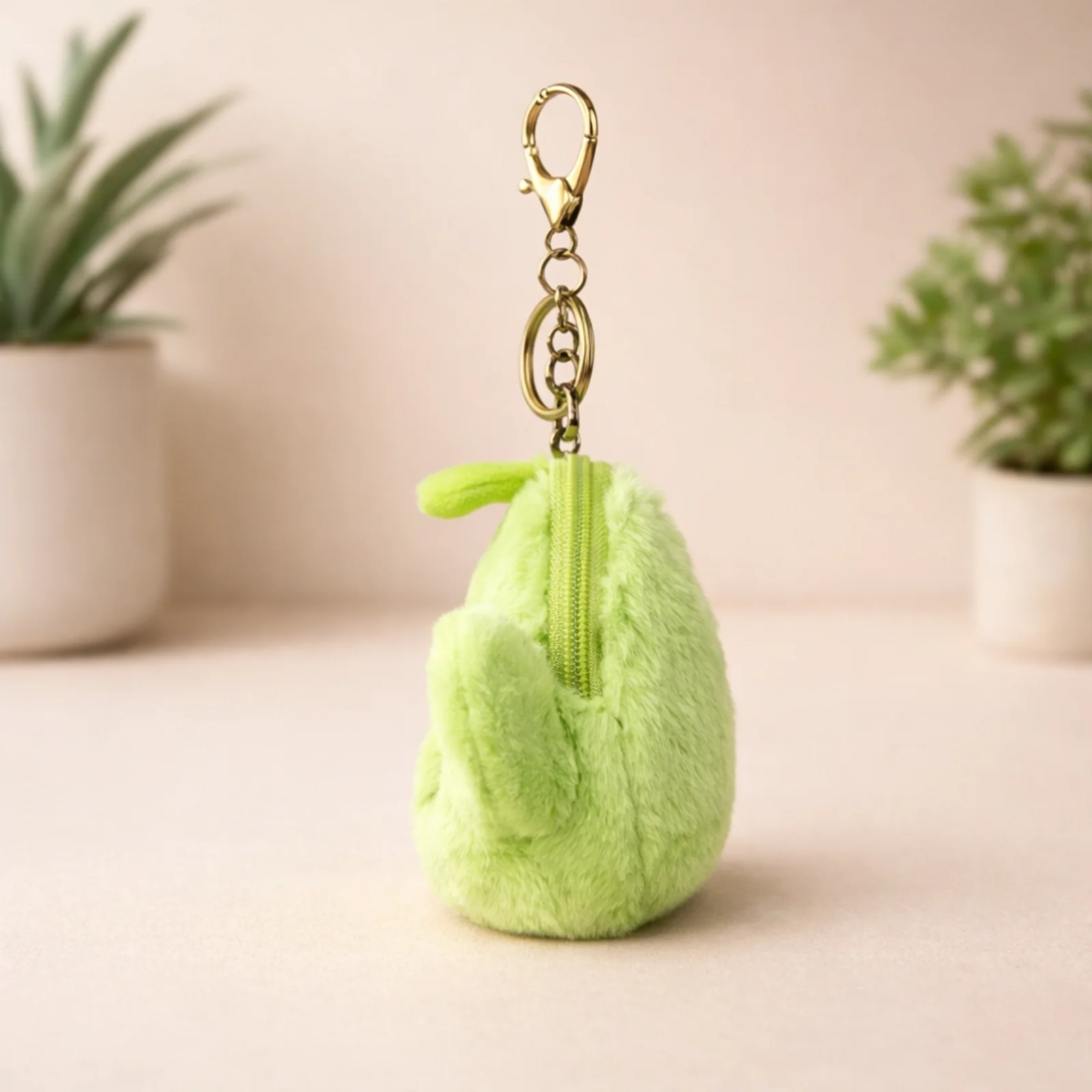 Green Alien Plush Bag Charm with Zipper Pouch - Image 3