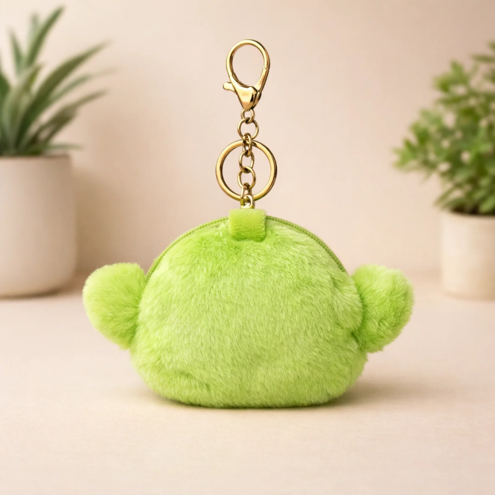 Green Alien Plush Bag Charm with Zipper Pouch - Image 4