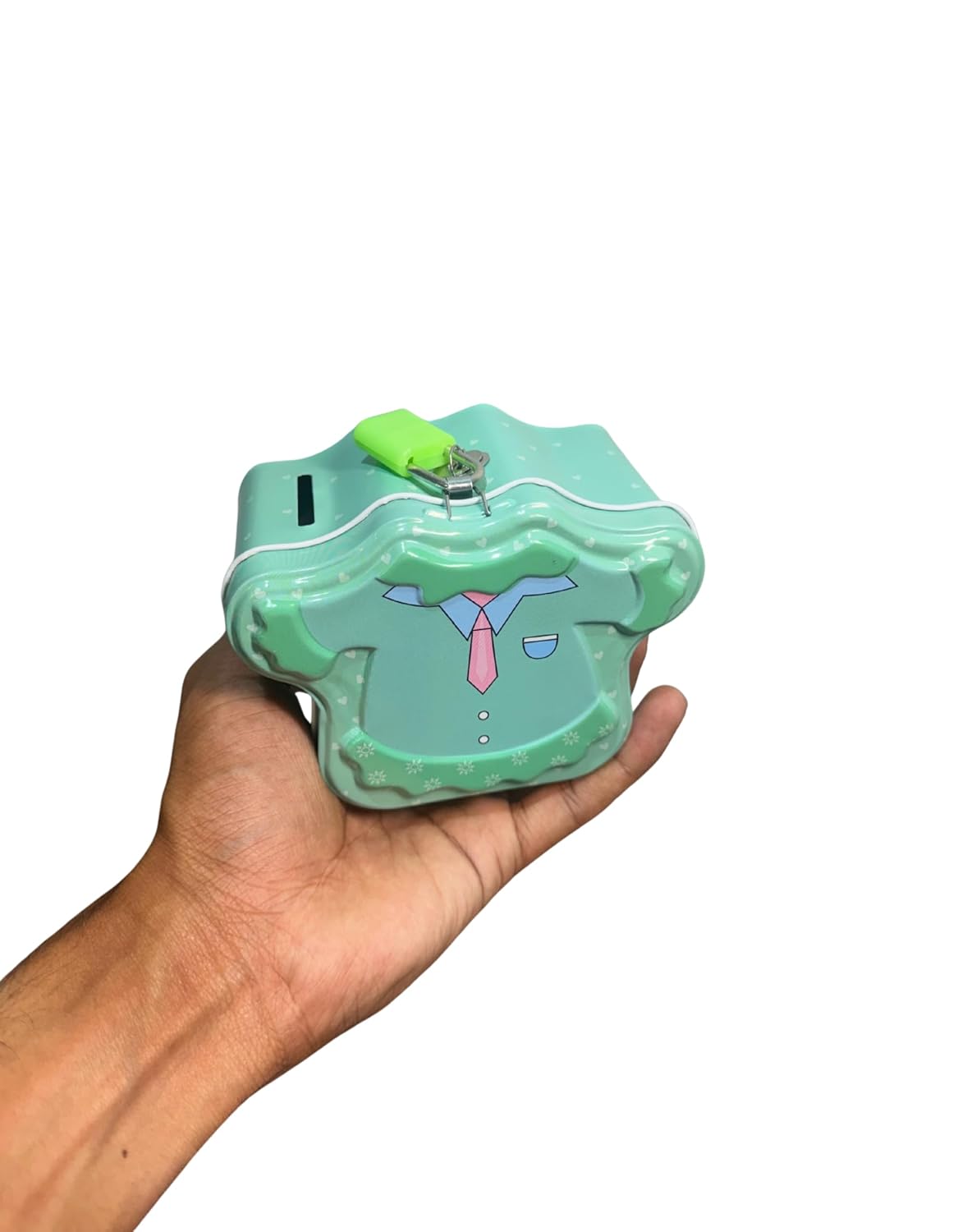 Small Metal Piggy Bank Shirt Shape With Lock And Key - Image 4
