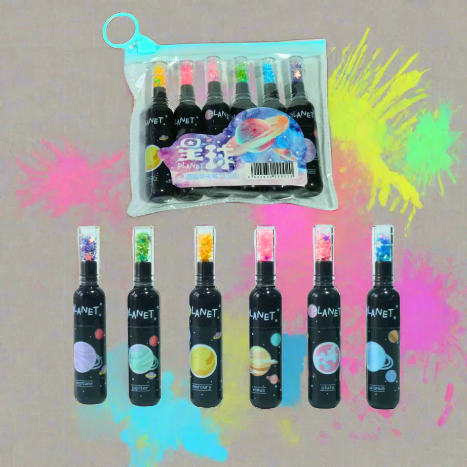 Space Theme Bottle Shape Planet Highlighters-Set Of 6