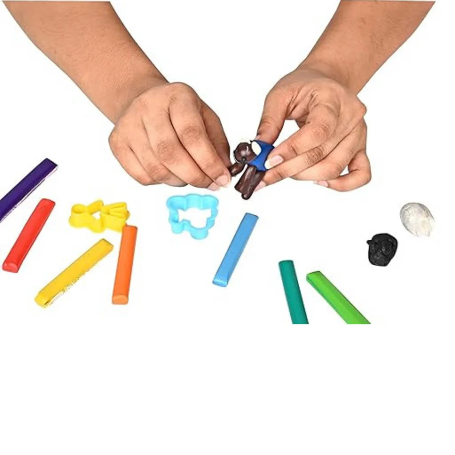 Modeling Clay Set | Pack of 12 Color Bars + 1 Roller + 4 Moulds | Creative Clay Dough for Kids - Image 2