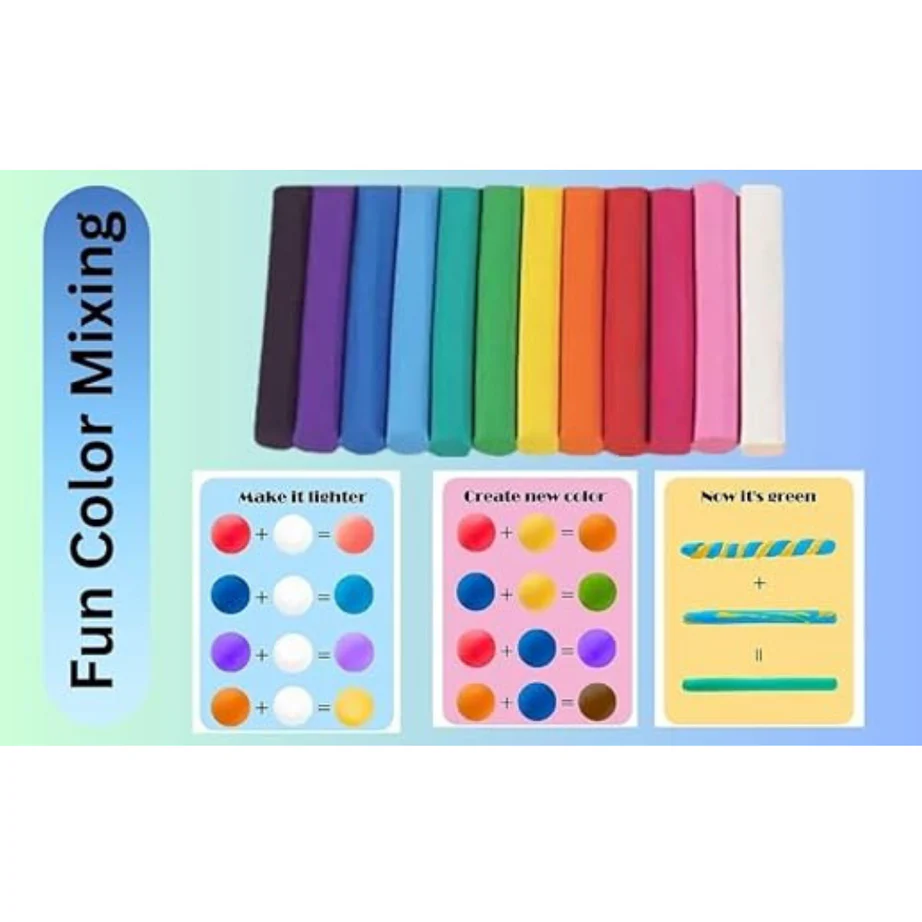 Modeling Clay Set | Pack of 12 Color Bars + 1 Roller + 4 Moulds | Creative Clay Dough for Kids - Image 3