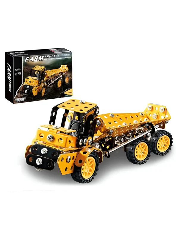 Metal DIY Car Building Blocks for Kids – Educational & Creative Mechanical Construction Kit | 6605 Farm Truck Model | 221 Metal Pieces | Ideal for Ages 8+